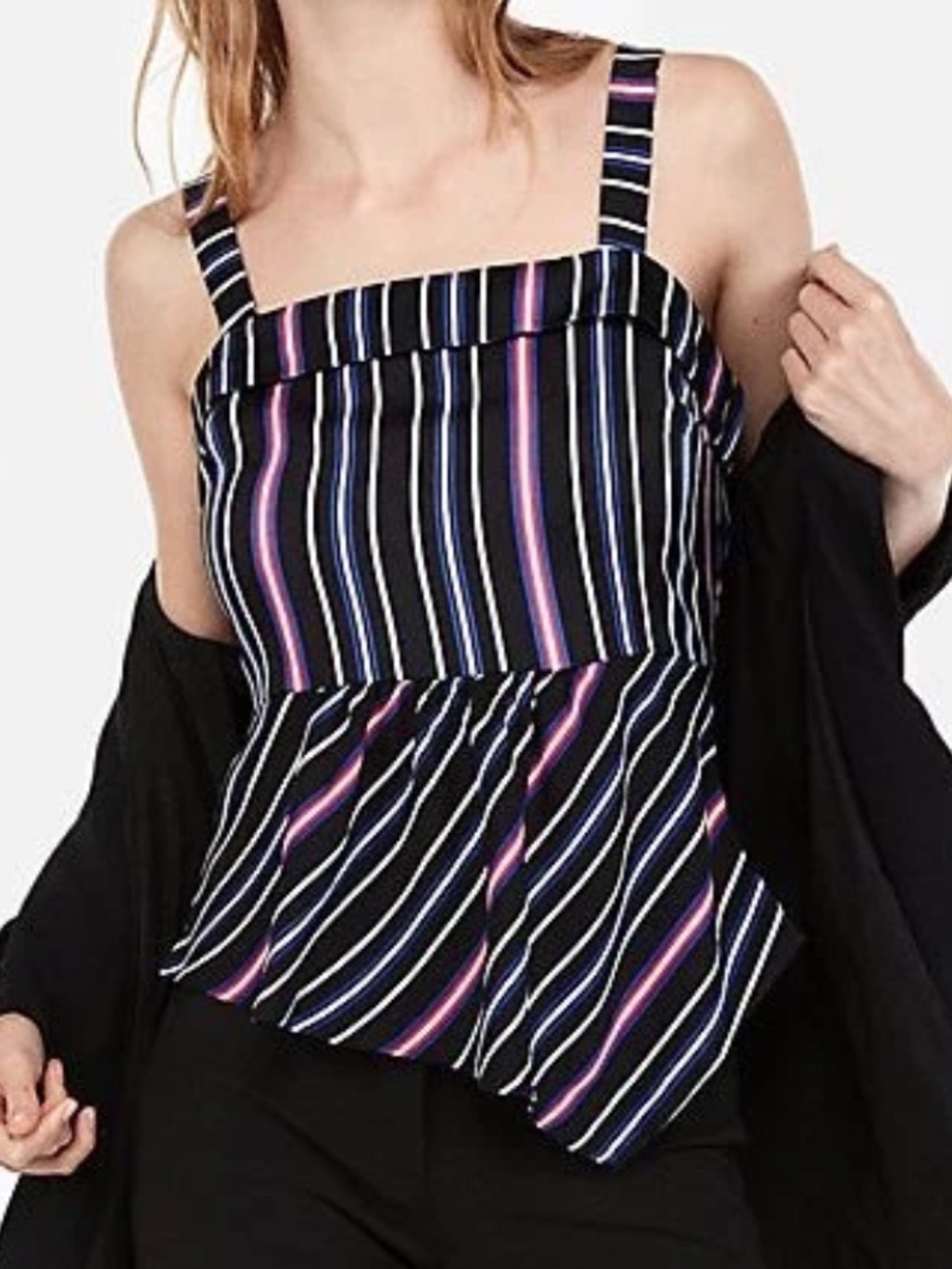 NWT Express stripe asymmetrical hem sleeveless tank top shirt blouse retro M
